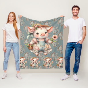 Süßes Pastell-Ferkel in Cottagecore-Overall Fleecedecke