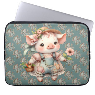 Süßes Pastell-Ferkel in Cottagecore-Overalls Laptopschutzhülle