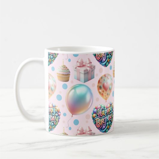 Süßes Pastell-Geburtstagsmuster Kaffeetasse (Links)