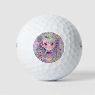 Süßes Pastell-Harajuku-Anime-Mädchen mit Zöpfen Golfball