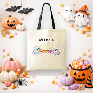 Süßes Pastell-Kawaii-Geister-Trick-or-Treat-Design Tragetasche
