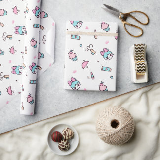 Süßes Pastell-Kawaii-Muster – Sterne & Make-up Geschenkpapier
