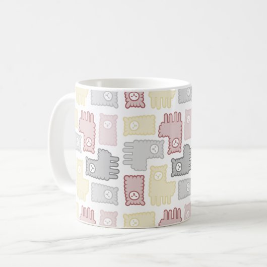 Süßes Pastell-Lama-Puzzle-Muster Kaffeetasse (Vorderseite Links)