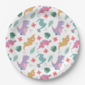Süßes Pastell-Mädchen-Dinosaurier Pappteller (Vorderseite)