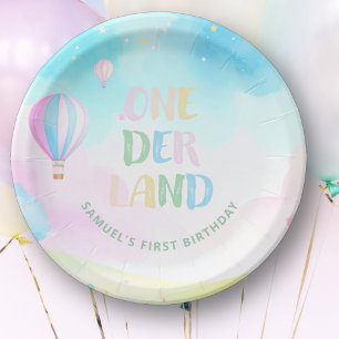 Süßes Pastell-Onederland-Wasserfarbe 1. Geburtstag Pappteller