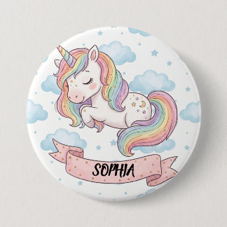 Süßes Pastell-Regenbogen-Einhorn-Wolken personalis Button