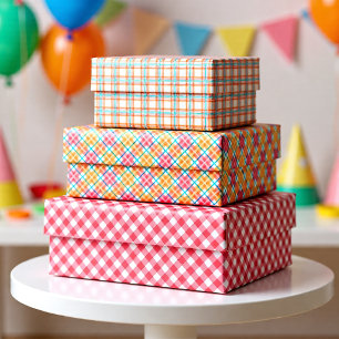 Süßes Pastell-Rosa und Pfirsich-Picknick-Karo Geschenkpapier Set