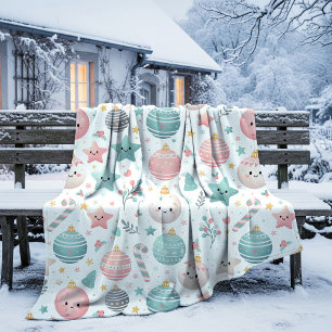 Süßes Pastell-Weihnachtsmuster Ornamente und Stern Fleecedecke