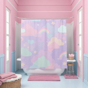 Süßes Pastell Whimsical Muster Lustiges Mädchen Wo Duschvorhang