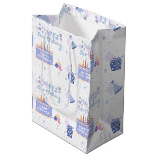 Süßes Pastellblaues Happy Birthday Cake Nahtloses  Mittlere Geschenktüte