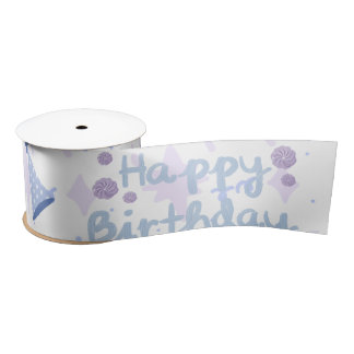 Süßes pastellblaues Happy Birthday-Tortenmuster-Sa Satinband