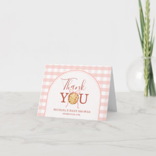 Süßes Pastellrosa Gingham Baby Shower Faltkarte Dankeskarte