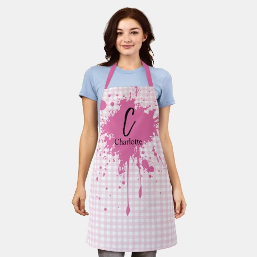 Süßes Pastellrosa Gingham Schürze (Getragen)