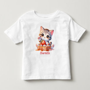 Süßes Pastellrosa-Kätzchen mit Dessert-Waffeln Kleinkind T-shirt