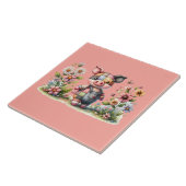 Süßes Patchwork-Ferkel im Blumen Garten Fliese (Seite)