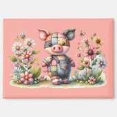Süßes Patchwork-Ferkel im Blumengarten-Magnet Magnet (Vorderseite)