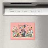 Süßes Patchwork-Ferkel im Blumengarten-Magnet Magnet (In Situ (Geschirrspüler))