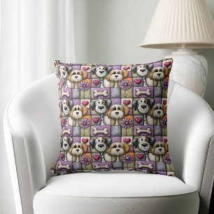 Süßes Patchwork-Hundemuster Kissen
