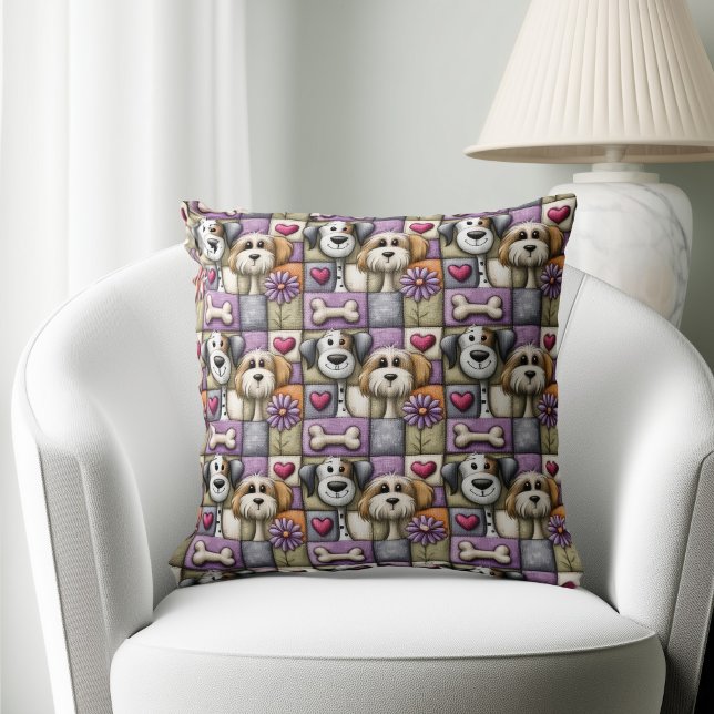 Süßes Patchwork-Hundemuster Kissen (Von Creator hochgeladen)