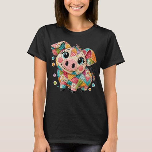 Süßes Patchwork-Schwein T-Shirt (Vorderseite)