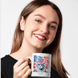 Süßes patriotisches USA Amerika Foto 4. Juli Katze Kaffeetasse