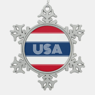 Süßes patriotisches USA Amerika Rot Weiß und Blau Schneeflocken Zinn-Ornament