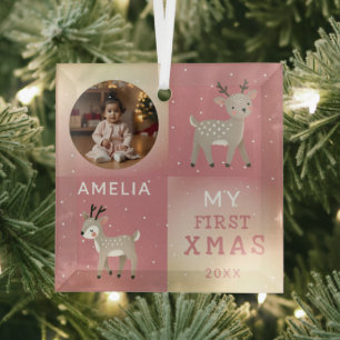 Süßes personalisiertes Baby-Foto-Rentier-Weihnacht Ornament Aus Glas