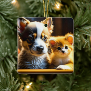 Süßes personalisiertes Hunde- und Katzen-Weihnacht Keramikornament