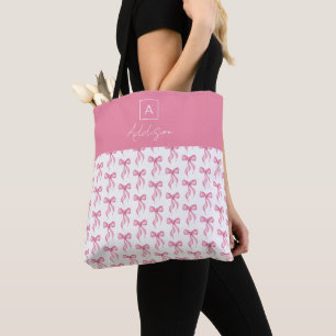Süßes, personalisiertes Monogramm mit rosa Schleif Tasche
