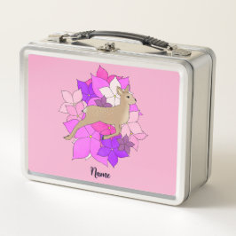 Süßes personalisiertes Rehkitz mit rosa Blumen Metall Brotdose