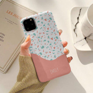 Süßes personalisiertes rosa und blaues Terrazzo-Mu Case-Mate iPhone 14 Hülle