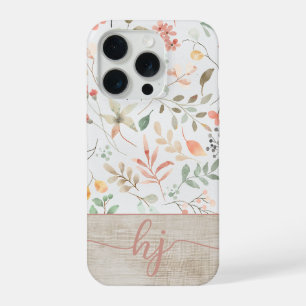 Süßes personalisiertes Wasserfarben-Blumen-Holz-Mo iPhone 15 Pro Hülle