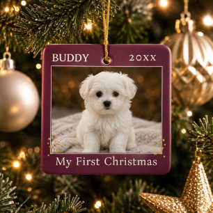 Süßes persönliches erstes Weihnachten-Hund-Foto Keramikornament