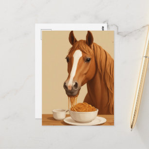 süßes Pferd, das Spaghetti isst Postkarte