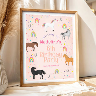 Süßes Pferd Einhorn Geburtstags Willkommensschild  Poster