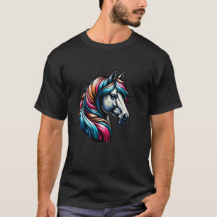 Süßes Pferdeporträt mit farbenfroher Mähnenfeder I T-Shirt