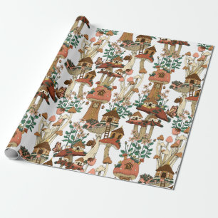 Süßes Pfirsich-Cottagecore-Blumenpilzmuster Geschenkpapier