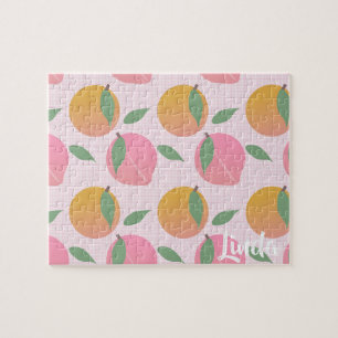 Süßes Pfirsich-Orangen-Fruchtmuster Rosa Puzzle