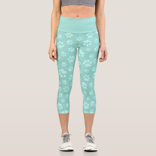 Süßes Pfotenmuster Minze Capri Leggings (Vorderseite)