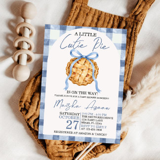 Süßes Pie Dusty Blue Schleife Gingham Herbst-Baby Einladung