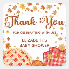 Süßes Pie-Kürbis-Herbst-Baby-Shower-Dankeschön Quadratischer Aufkleber