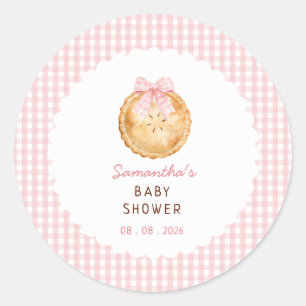 Süßes Pie Rosa Gingham Baby Shower Runder Aufkleber