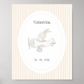 Süßes Pilot-Hasen-Kinderzimmer-Name-Datum-Plakat Poster (Vorne)
