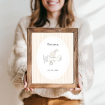 Süßes Pilot-Hasen-Kinderzimmer-Name-Datum-Plakat
