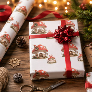 Süßes Pilzhaus-Wrap-Papier   Whimsical Cot Geschenkpapier