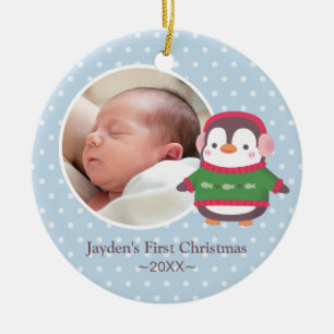 Süßes Pinguin-Baby erstes Weihnachtsfoto Keramik Ornament