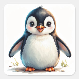 Süßes Pinguin-Porträt für Pinguin-Liebhaber Quadratischer Aufkleber