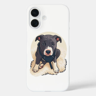 Süßes Pitbull-Welpen-Hund-Cartoon-Design iPhone 16 Hülle
