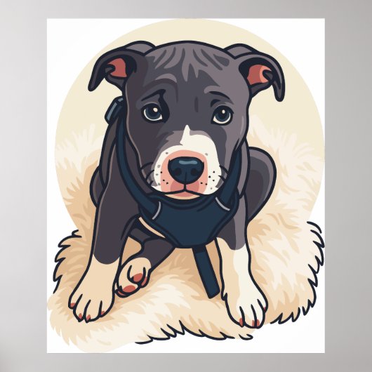 Süßes Pitbull-Welpen-Hund-Cartoon-Design Poster (Vorne)