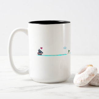 Süßes Pixel-Art-Piraten-Schiff verfolgt Handelssch Zweifarbige Tasse